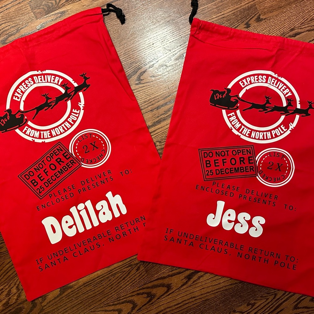 Personalized Santa bags! Use year after year.
